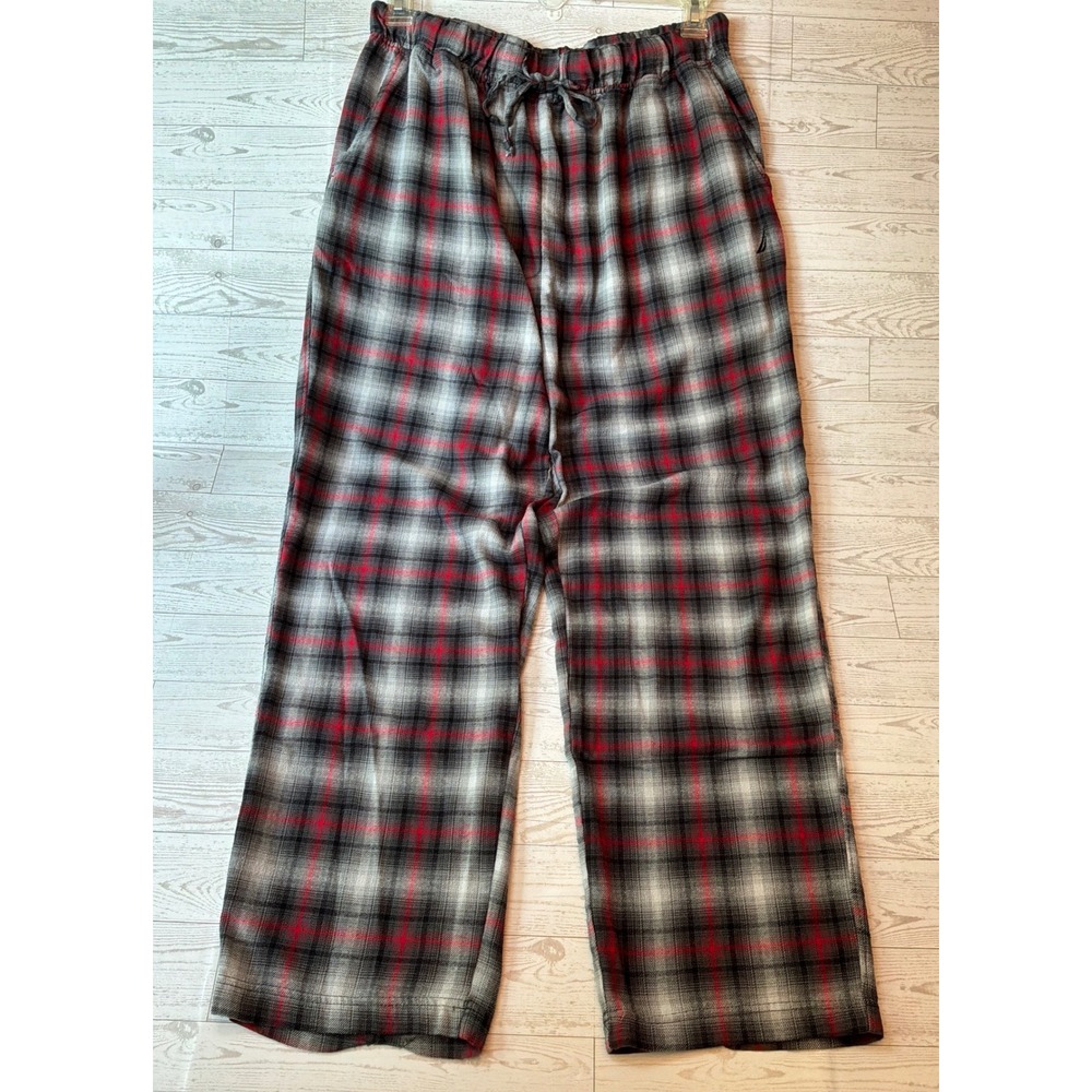 Nautica Pajama Pants Mens XL Red Gray Plaid Cotton Blend Sleepwear Vintage 90s
